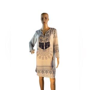 H&M L.O.G.G  Women’s Swim Cover Up Dress Blue Modal Paisley 3/4 Sleeves Size 14